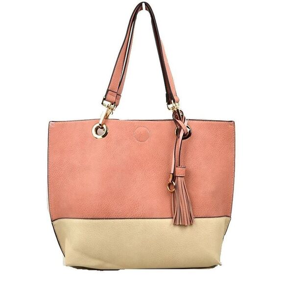 2N1 Two-tone Tassel Tote with Pouch - Picture 1 of 5